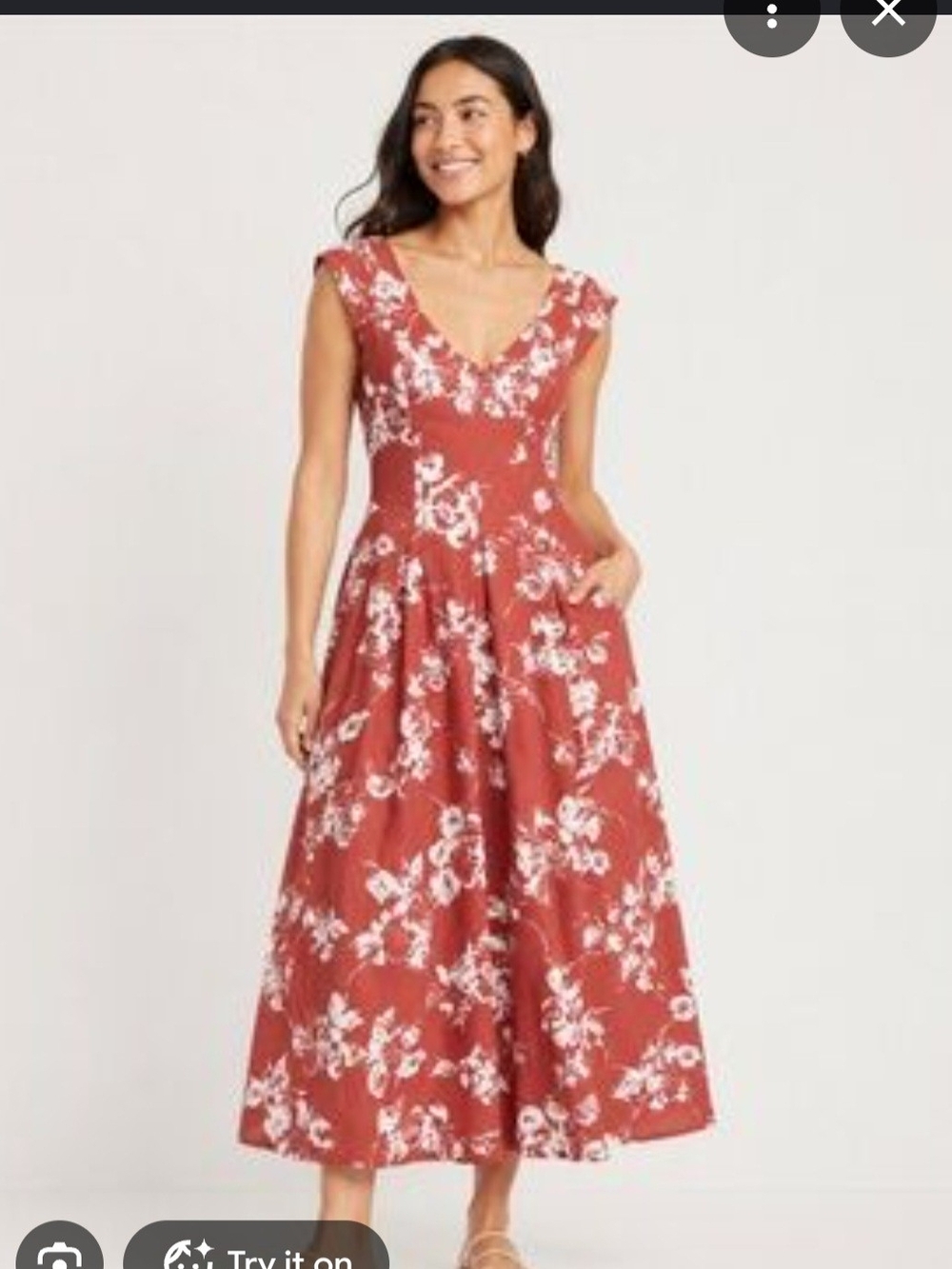 a new day Rust Red Floral Maxi Dress with White Print Size Medium NWT